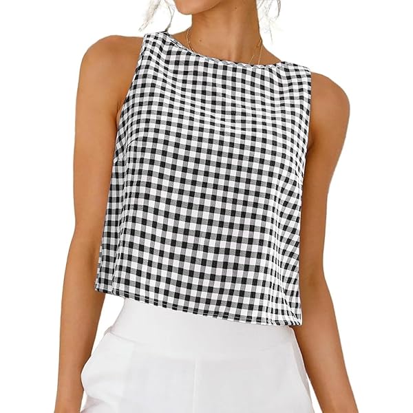 IDEALSANXUN Gingham Tank Top for Women 2026 Cotton Linen Cute Crop